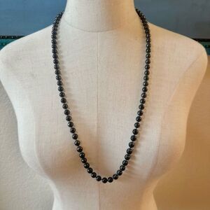 Long black grey beaded necklace